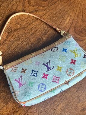 Louis Vuitton White Multicolor Monogram Mini Pochette with Natural Trim